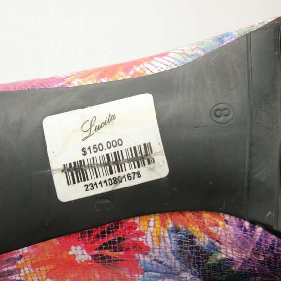 Lucita Women's Pump Size 8 Floral Print Red Blue Leather Pointed Heel Dress Shoe - Picture 12 of 12